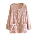 thumbnail image 1 of GigrtiJin Flannel Cute Thermal Pajama Heart Printed Round Neck Long Sleeve Button Casual Nightwear with Pocket, 1 of 3