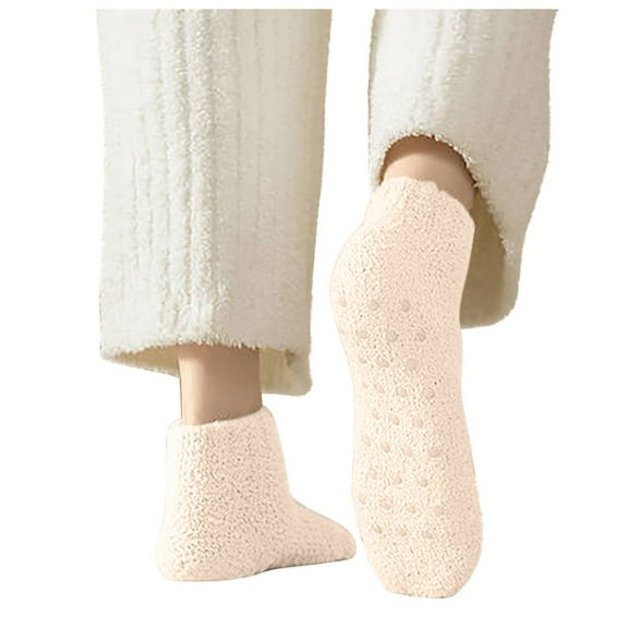 GigrtiJin Fleece Ankle Socks for Women Soid Color Anti Slip Seamless Short Socks Thermal Cozy Socks