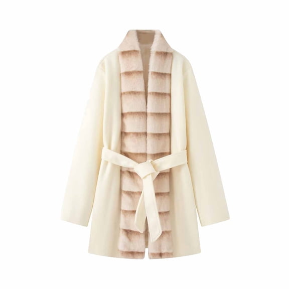 GigrtiJin Fleece Cardigan Thermal Outcoat for Women Beige Long Sleeve Casual Outwear with Belt Winter Cozy Warm Trench Coat