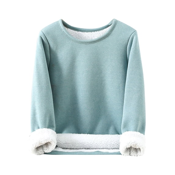GigrtiJin Fleece Homewear Pajama for Women Solid Color Crew Neck Long Sleeve Sleeping Tops Winter Thermal Nightwear