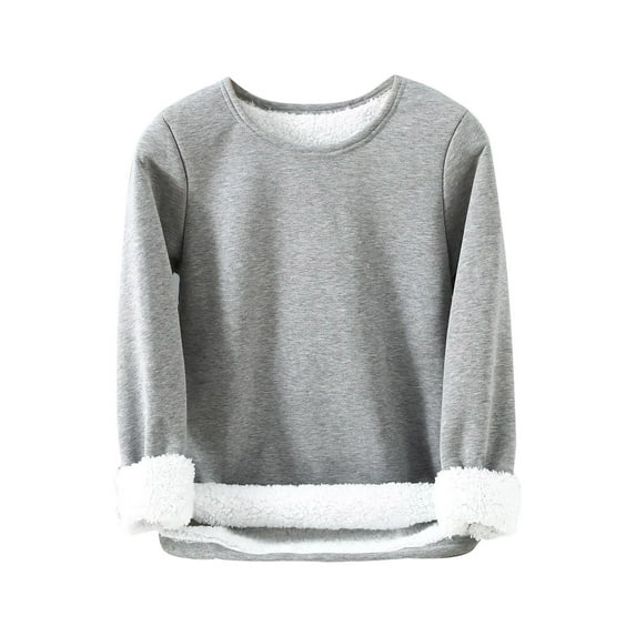 GigrtiJin Fleece Homewear Pajama for Women Solid Color Crew Neck Long Sleeve Sleeping Tops Winter Thermal Nightwear