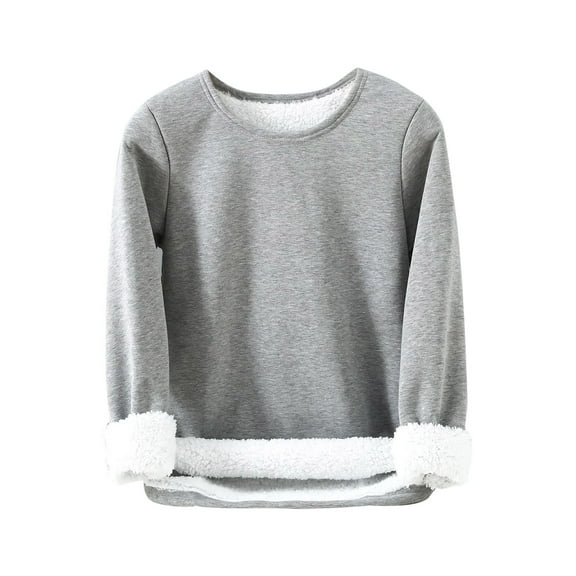 GigrtiJin Fleece Homewear Pajama for Women Solid Color Crew Neck Long Sleeve Sleeping Tops Winter Thermal Nightwear