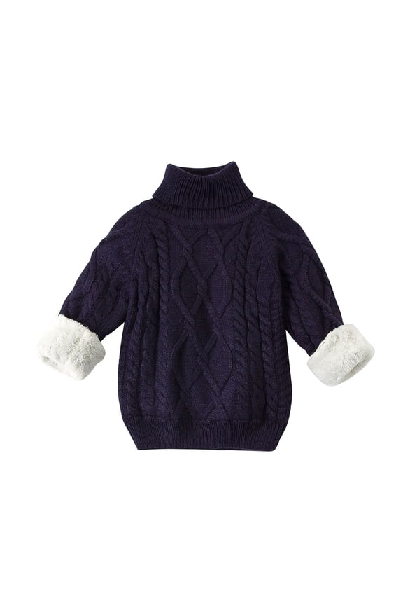 Fleece Sweater for Babys Children Solid Color Turtleneck Long Sleeve Cable Knitted Cotton Blouse 6 Months-10 Years