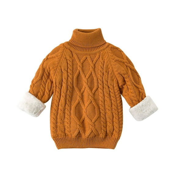 GigrtiJin Fleece Sweater for Babys Children Solid Color Turtleneck Long Sleeve Cable Knitted Cotton Blouse 6 Months-10 Years
