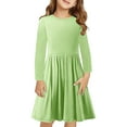 thumbnail image 1 of GigrtiJin Girl's Casual Dress Solid Color Long Sleeve Round Neck Slim Sundress Pleated Patchwork Flowy Dresses, 1 of 9