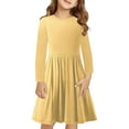 thumbnail image 1 of GigrtiJin Girl's Casual Dress Solid Color Long Sleeve Round Neck Slim Sundress Pleated Patchwork Flowy Dresses, 1 of 9
