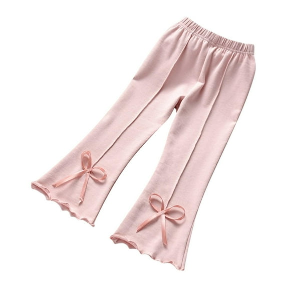 GigrtiJin Girls' Casual Sports Versatile Pants Mid Waist Bow Tie End Leg Pants Outdoor Solid Color Flared Long Pants