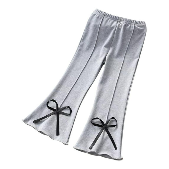 GigrtiJin Girls' Casual Sports Versatile Pants Mid Waist Bow Tie End Leg Pants Outdoor Solid Color Flared Long Pants