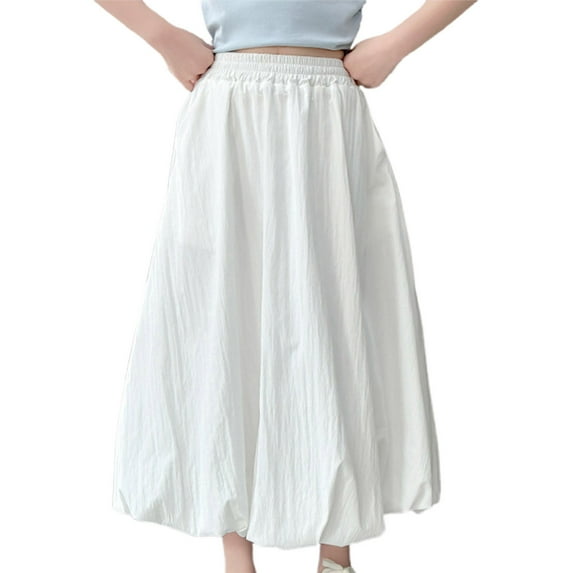 GigrtiJin Girls Children's Long Skirt Solid Color Elastic Waisted Cotton Puffy Skirt with Pocket Loose Casual Skirt 5-16 Years