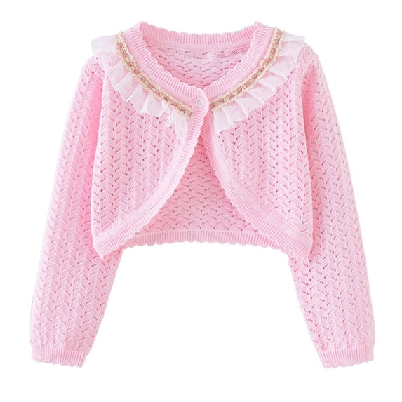GigrtiJin Girls Kids Cardigan Sweaters Coats Toddler Baby Long Sleeves Button Solid Color Cover up Cropped Tops Coats