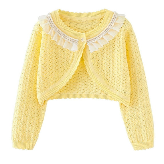 GigrtiJin Girls Kids Cardigan Sweaters Coats Toddler Baby Long Sleeves Button Solid Color Cover up Cropped Tops Coats