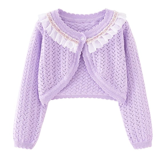GigrtiJin Girls Kids Cardigan Sweaters Coats Toddler Baby Long Sleeves Button Solid Color Cover up Cropped Tops Coats