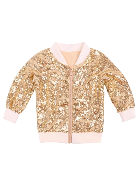 Girls Sequin Jackets Kids Long Sleeved Zipper Fashion Casual Coats Toddler Birthday Christmas Clothes