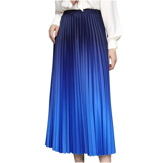 GigrtiJin Gradient Long Pleated Skirt for Women Spring Summer Vintage a Line High Waist Slim Flowy Midi Skirts
