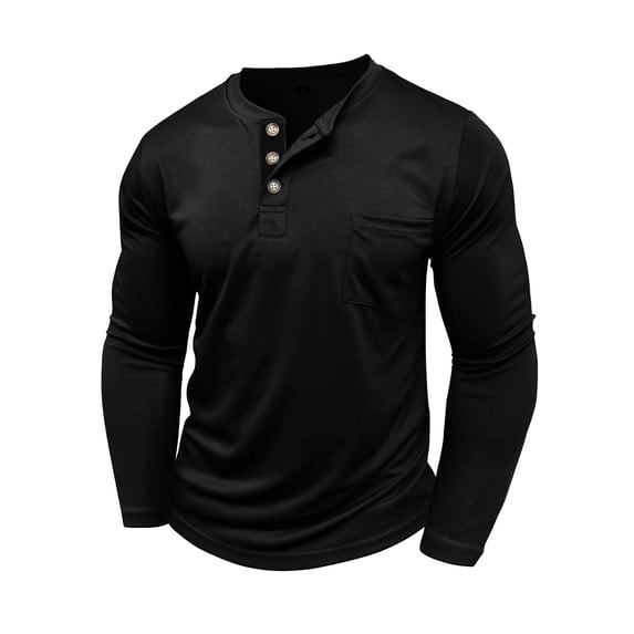 GigrtiJin Gym Shirt for Men Solid Color 1/4 Button Crew Neck Long Sleeve Pocket Blouse Versatile Casual Tops