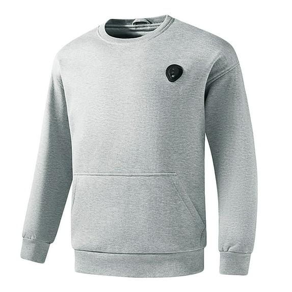 GigrtiJin Heated Sweatshirt for Men Solid Color Crew Neck Long Sleeve Basic Blouse Fall Winter Thermal Casual Tops