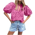 thumbnail image 1 of GigrtiJin Hollow out Lace Puff Sleeve Shirts for Women Summer Casual Button down Top Embroidered V Neck Blouses, 1 of 6