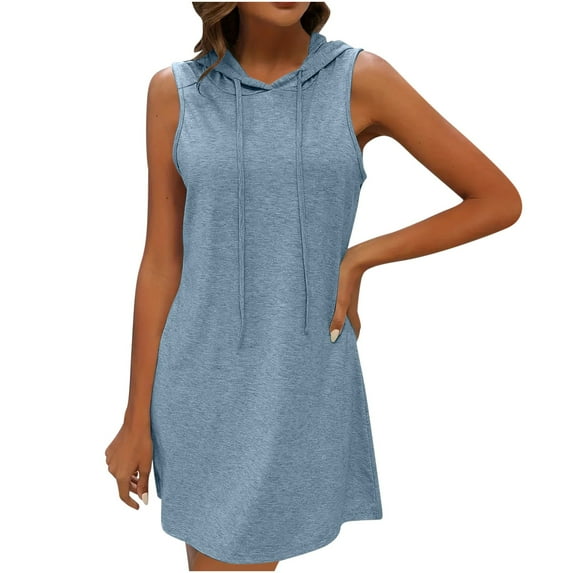 GigrtiJin Hoodie Dress for Women Drawstring Sports Casual Solid Color Sleeveless Slim Fashion Casual Hooded Dresses