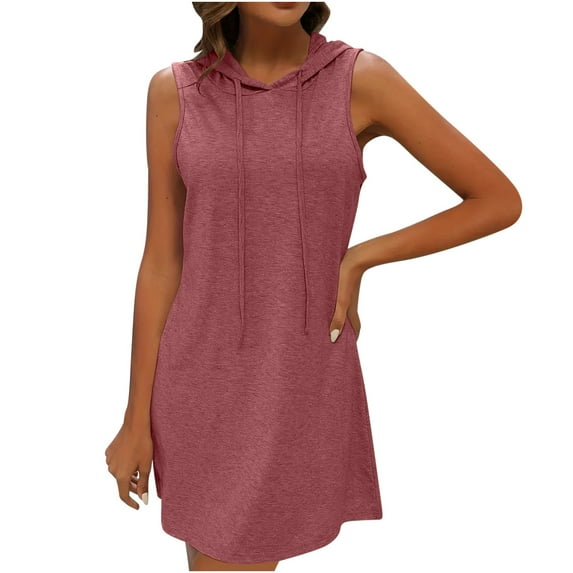 GigrtiJin Hoodie Dress for Women Drawstring Sports Casual Solid Color Sleeveless Slim Fashion Casual Hooded Dresses