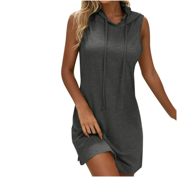 GigrtiJin Hoodie Dress for Women Drawstring Sports Casual Solid Color Sleeveless Slim Fashion Casual Hooded Dresses