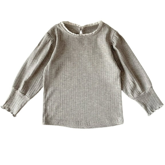 GigrtiJin Infant Baby and Little Girl's Shirt Solid Color Floral Trim Crew Neck Long Sleeve Blouse Cute Casual Tops 12 Months-8 Years