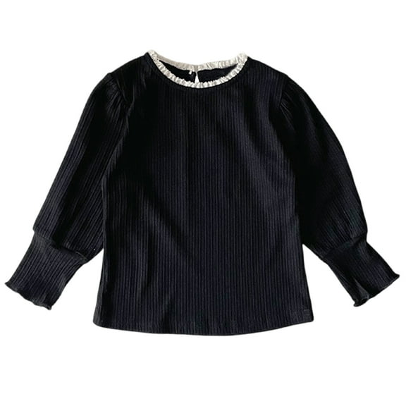 GigrtiJin Infant Baby and Little Girl's Shirt Solid Color Floral Trim Crew Neck Long Sleeve Blouse Cute Casual Tops 12 Months-8 Years