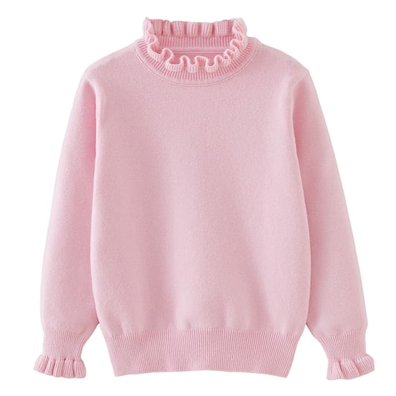 GigrtiJin Infant Baby's Knited Sweater Solid Color Ruffled Crew Neck Long Sleeve Cotton Blouse Fall Winer Gilrs Cute Thermal Tops