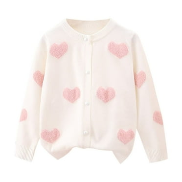 GigrtiJin Infant Girl Heart Print Cardigan Knit Sweater Long Sleeved Casual Warm Button down Comfy Sweater Jacket