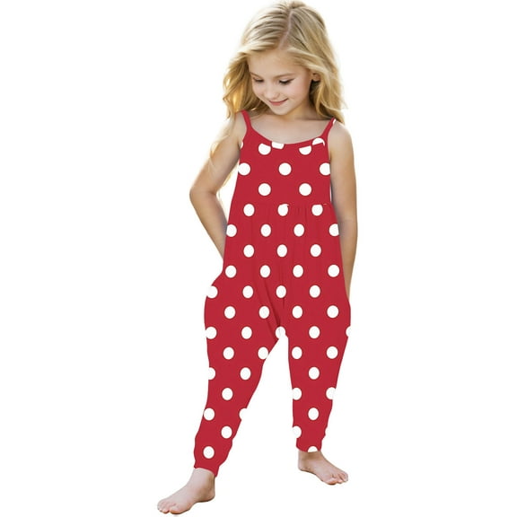 GigrtiJin Infant Toddler's Casual Jumpsuit Polk Dot Printed Suspenders Sleeveless Cute Romper 1-6 Years