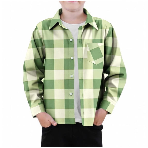 GigrtiJin Kid's Casual Blouse Shirt Plaid Printed Lapel Button Down Long Sleeve Tops with Pocket Unisex Trendy Tunic 3-9 Years