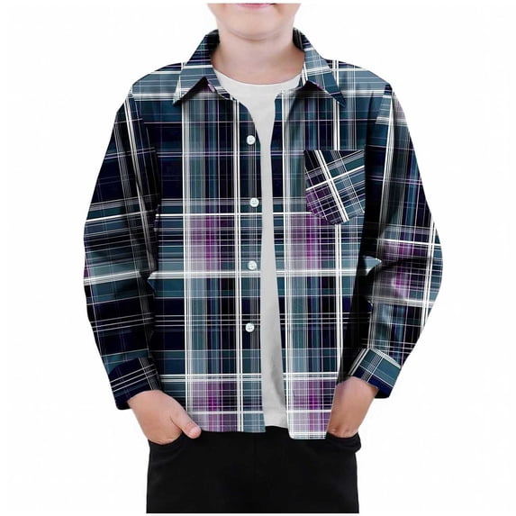 GigrtiJin Kid's Casual Blouse Shirt Plaid Printed Lapel Button Down Long Sleeve Tops with Pocket Unisex Trendy Tunic 3-9 Years