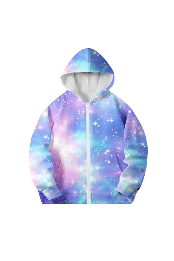 Kid's Hoodies Gradient Color Printed Hooded Full Zippper Jacket with Pocket Trendy Casual Athletic Outwear