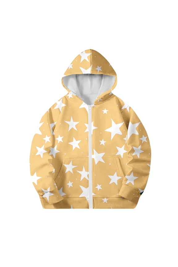 Kid's Hoodies Star-Printed Hooded Full Zippper Jacket with Pocket Trendy Casual Athletic Outwear