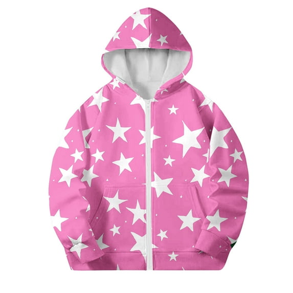 GigrtiJin Kid's Hoodies Star-Printed Hooded Full Zippper Jacket with Pocket Trendy Casual Athletic Outwear