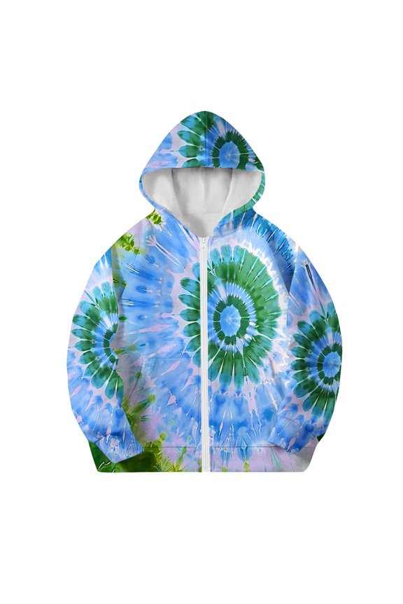 Kid's Hoodies Tie Dye Printed Hooded Full Zippper Jacket with Pocket Trendy Casual Athletic Outwear