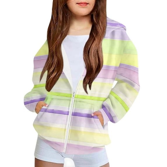 GigrtiJin Kids Children Hoodies Colortone Striped Long Sleeve Hooded Zipper Outwear with Pocket Trendy Casual Sport Jacket
