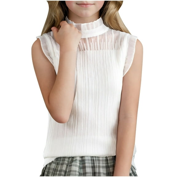 GigrtiJin Kids Knitted Tank Solid Color Lace Turtleneck Sleeveless Blouse Shirt for Girls Trendy Cute Sweater