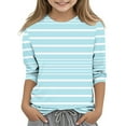 thumbnail image 1 of GigrtiJin Kids Striped Casual Tunic Tops Round Neck 3/4 Sleeve Shirt Trendy Comfortable Blouse 3-12 Years, 1 of 4