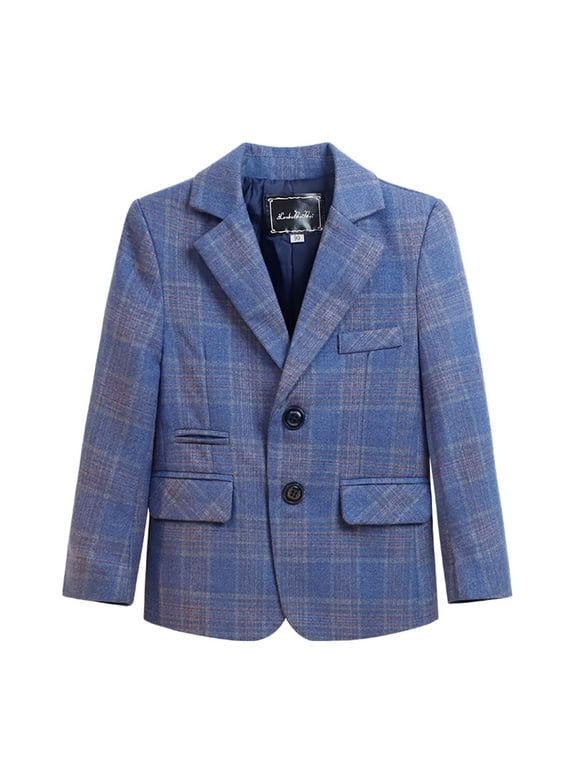 Kids Suit Jacket Plaid Printed Lapel Button Down Long Sleeve Blazer Formal Dressy Tops 2-15 Years