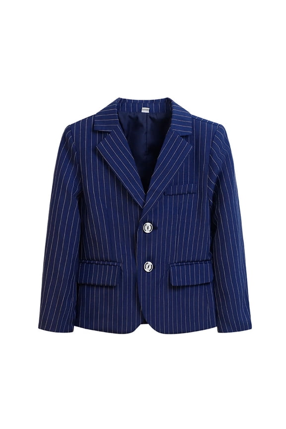 Kids Suit Jacket Striped Lapel Button Down Long Sleeve Blazer Formal Dressy Tops 2-15 Years