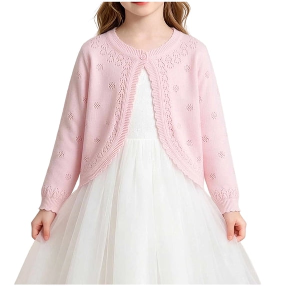 GigrtiJin Knit Cardigan for Girls Trendy Cute One Button Cardigan Crop Long Sleeve Breathable Sweaters 6M-10T