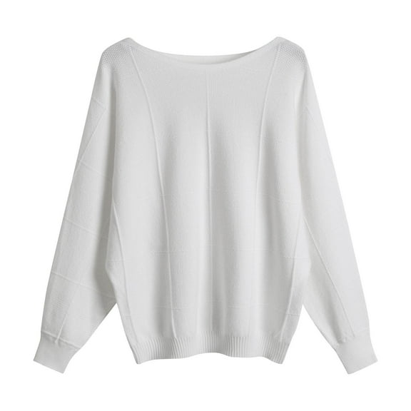 GigrtiJin Knitted Sweaters for Women Boat Neck Long Sleeves Loose Pullovers Tops Comfy Casual Solid Color Sweater