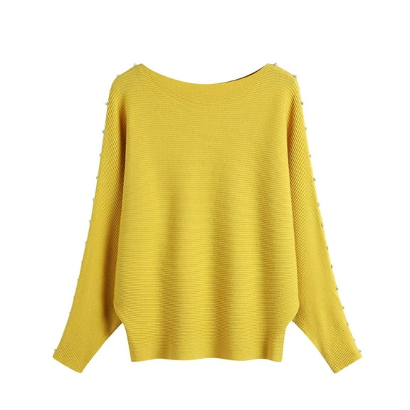 GigrtiJin Knitted Sweaters for Women Long Sleeve Round Neck Solid Color Casual Sweater Loose Comfy Pullover Top