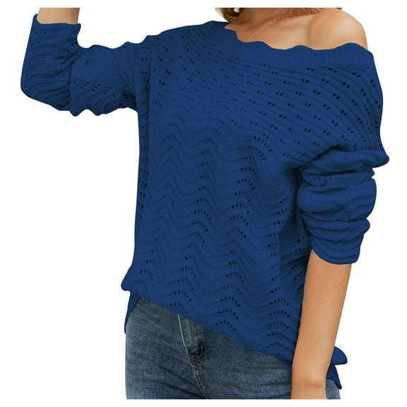 GigrtiJin Knitted Sweaters for Womens Long Sleeve Round Neck Hollow out Pullover Top Comfy Casual Loose Sweater Blouse