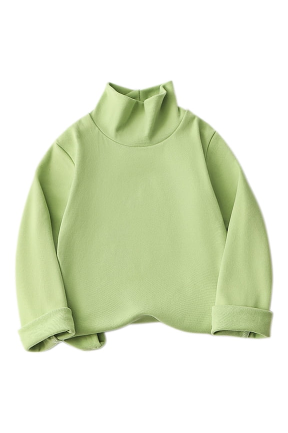 Knitting Bottom Tops for Newborn Infant Baby Solid Color High Neck Long Sleeve Cotton Blouse 6 Months-8 Years