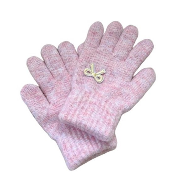 GigrtiJin Knitting Cotton Gloves for Little Girls Solid Color Thermal Cozy Gloves with Bow Tie Winter Coldproof Gloves 3-8 Years
