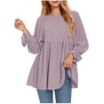 thumbnail image 1 of GigrtiJin Lantern Sleeve Blouses for Womens Ruffle Hem Crewneck Casual Tops Fall Loose Solid Color Shirts, 1 of 8
