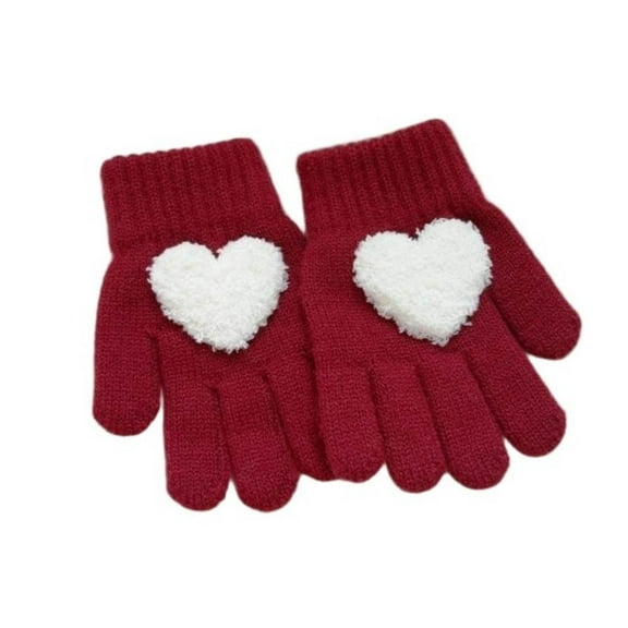 GigrtiJin Little Boys Girls Knitting Cotton Thermal Gloves Heart Printed Winter Casual Warm Gloves 3-8 Years