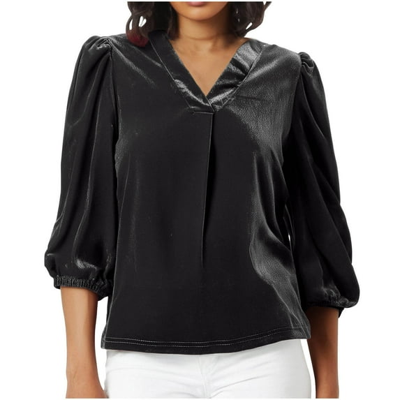 GigrtiJin Long Sleeve Blouses for Womens Casual Velvet V Neck Tunic Tops Casual Solid Color Comfy Work Shirts