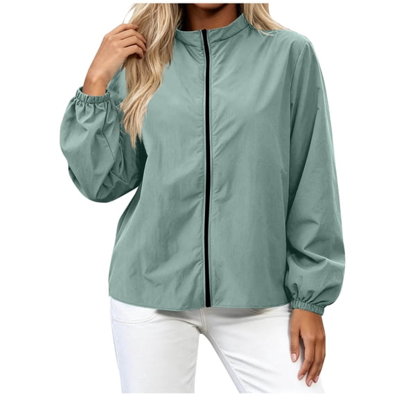 GigrtiJin Long Sleeve Jackets for Women Thin Casual Loose Collared Jackets Zip up Lightweight Outdoors Hiking Jackets